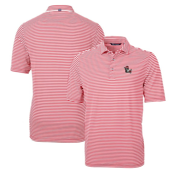 Men's Cutter & Buck Red NC State Wolfpack Throwback Logo Virtue Eco Pique Stripe Recycled Polo