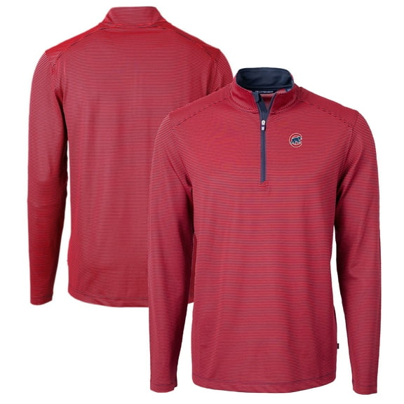 Men's Cutter & Buck Red/Navy Chicago Cubs Virtue Eco Pique Micro Stripe Big & Tall Recycled Quarter-Zip Pullover Top