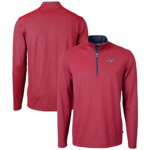 Men's Cutter & Buck Red/Navy Dayton Flyers Vault DryTec Virtue Eco Pique Micro Stripe Recycled Quarter-Zip Pullover