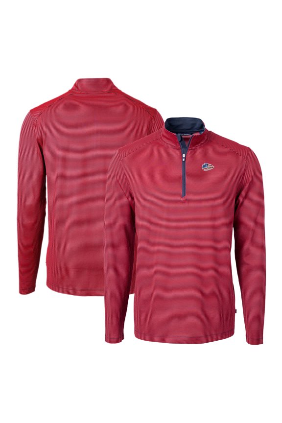 Men's Cutter & Buck Red/Navy Kansas City Chiefs Virtue Eco Pique Micro Stripe Recycled Quarter-Zip Pullover Top