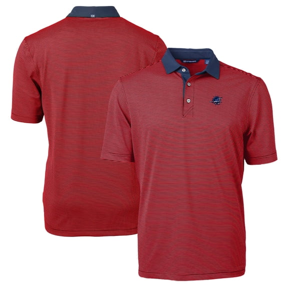 Men's Cutter & Buck Red/Navy Miami Dolphins Virtue Eco Pique Micro Stripe Recycled Polo