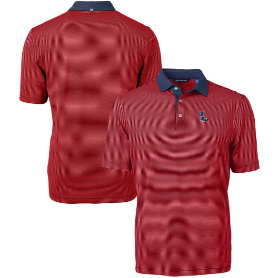 Men's Cutter & Buck Red/Navy Ole Miss Rebels Big & Tall Virtue Eco Pique Micro Stripe Recycled Polo