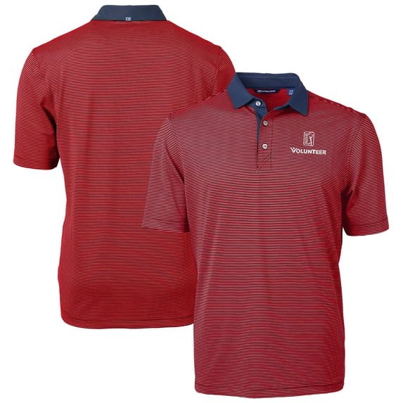 Men's Cutter & Buck Red/Navy PGA TOUR Volunteers Big & Tall Virtue Eco Pique Micro Stripe Recycled Polo