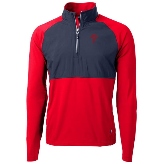 Men's Cutter & Buck Red/Navy Philadelphia Phillies Adapt Eco Knit Hybrid Recycled Quarter-Zip Pullover Jacket