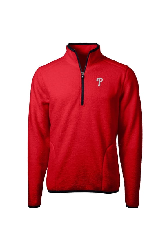 Men's Cutter & Buck Red/Navy Philadelphia Phillies Cascade Eco Sherpa Fleece Quarter-Zip Pullover Jacket
