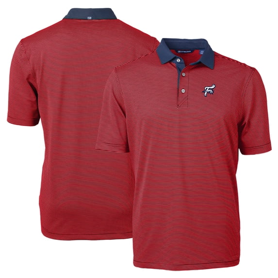 Men's Cutter & Buck Red/Navy Reading Fightin Phils Virtue Eco Pique Micro Stripe Recycled Polo