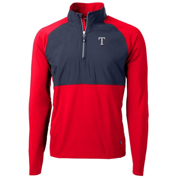 Men's Cutter & Buck Red/Navy Texas Rangers Adapt Eco Knit Hybrid Recycled Quarter-Zip Pullover Jacket