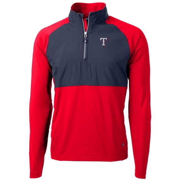 Men's Cutter & Buck Red/Navy Texas Rangers Adapt Eco Knit Hybrid Recycled Quarter-Zip Pullover Jacket