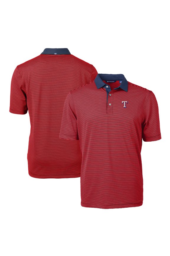 Men's Cutter & Buck Red/Navy Texas Rangers Virtue Eco Pique Micro Stripe Recycled Big & Tall Polo
