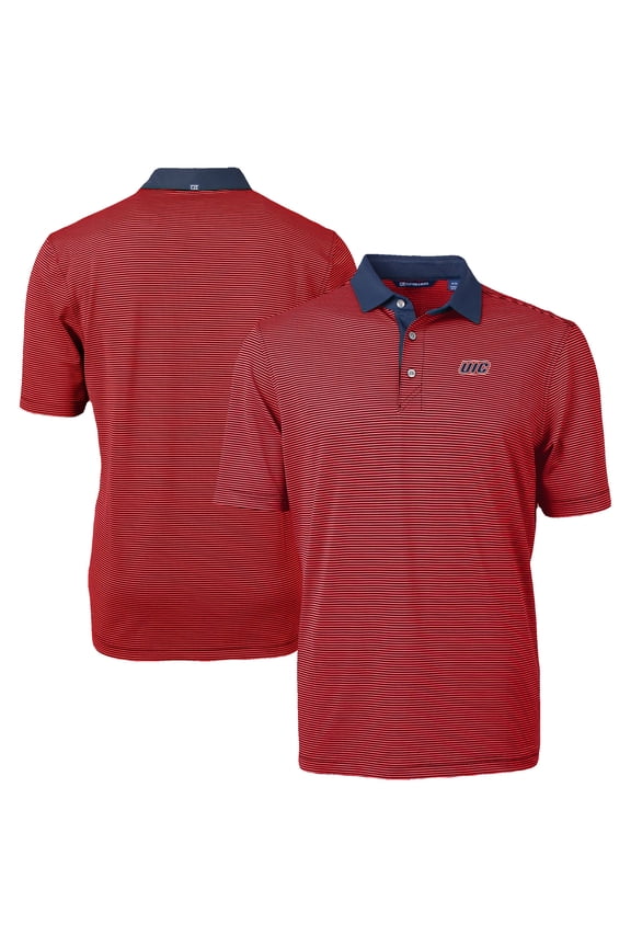 Men's-Cutter & Buck  Red/Navy UIC Flames DryTec Virtue Eco Pique Recycled Polo