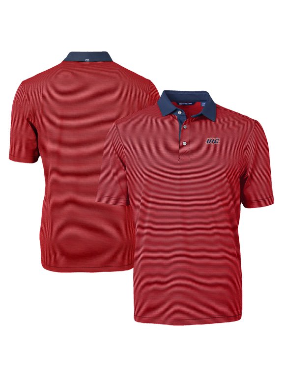 Men's-Cutter & Buck Red/Navy UIC Flames DryTec Virtue Eco Pique Recycled Polo