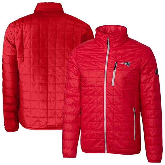 Men's Cutter & Buck Red New England Patriots Big & Tall Rainier PrimaLoft Eco Insulated Full-Zip Hoodie Puffer Jacket