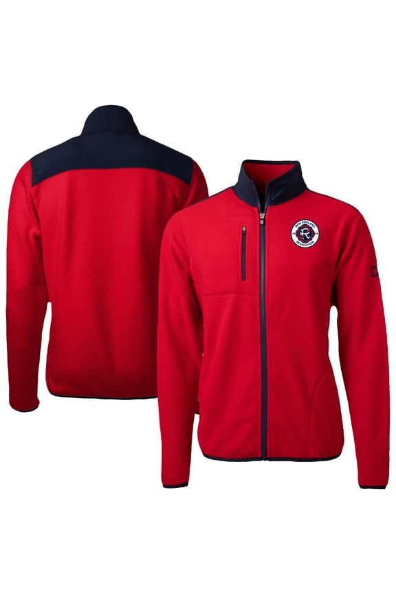 Men's-Cutter & Buck Red New England Revolution Big & Tall Cascade Eco Sherpa Fleece Full-Zip Jacket