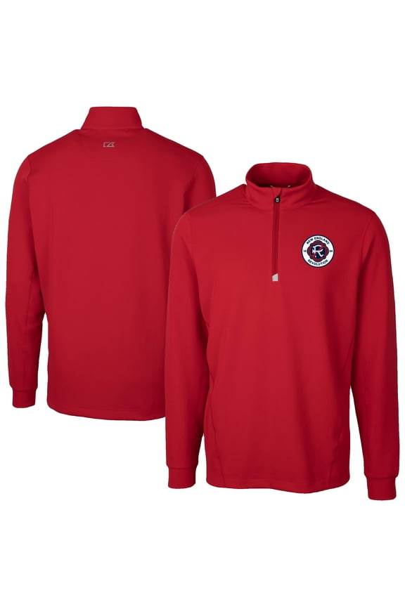 Men's-Cutter & Buck Red New England Revolution Traverse Stretch Eco Quarter-Zip Pullover Top