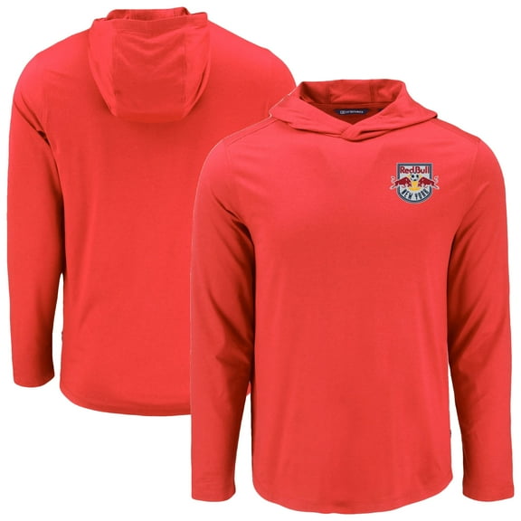 Men's-Cutter & Buck  Red New York Red Bulls Coastline Epic Comfort Eco Long Sleeve Recycled Hooded Shirt