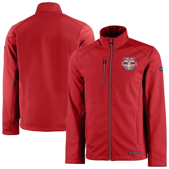Men's-Cutter & Buck Red New York Red Bulls Evoke Eco Softshell Recycled Full-Zip Jacket