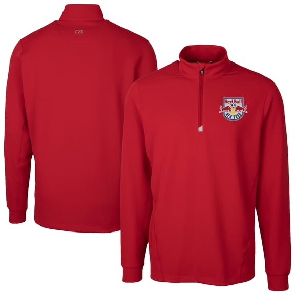 Men's-Cutter & Buck Red New York Red Bulls Traverse Stretch Eco Quarter-Zip Pullover Top