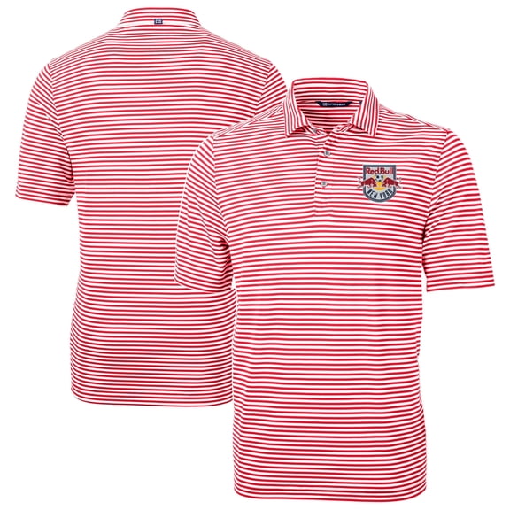 Men's-Cutter & Buck Red New York Red Bulls Virtue Eco Pique Stripe Recycled Polo
