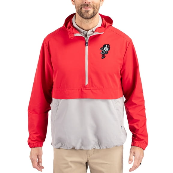 Men's Cutter & Buck Red Ohio State Buckeyes Charter Eco Recycled Half-Zip Anorak Jacket