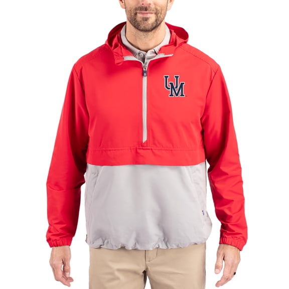 Men's Cutter & Buck Red Ole Miss Rebels Charter Eco Recycled Half-Zip Anorak Jacket