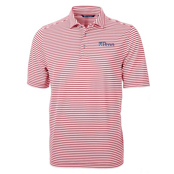 Men's Cutter & Buck Red Pennsylvania Quakers Virtue Eco Pique Stripe Recycled Polo