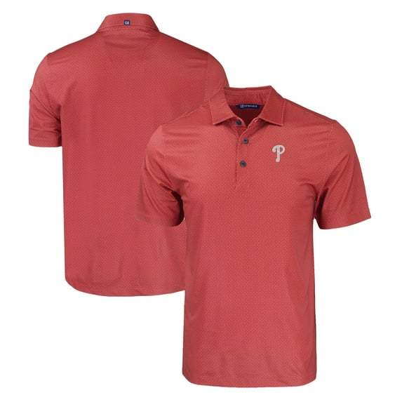 Men's Cutter & Buck Red Philadelphia Phillies Big & Tall Pike Eco Tonal Geo Print Stretch Recycled Polo