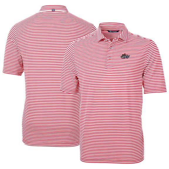 Men's Cutter & Buck Red Rocket City Trash Pandas DryTec Virtue Eco Pique Stripe Recycled Polo