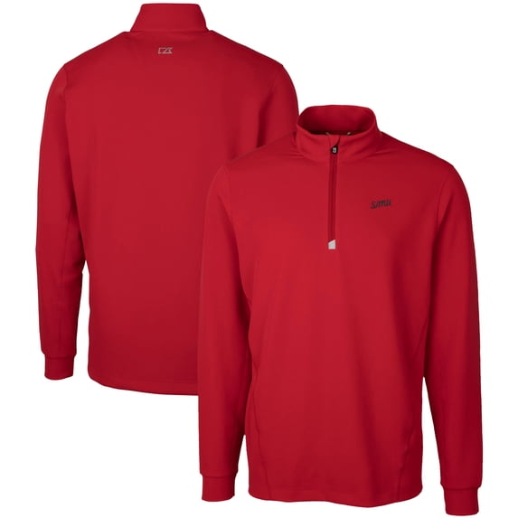Men's Cutter & Buck Red SMU Mustangs Vault DryTec Traverse Stretch Quarter-Zip Pullover