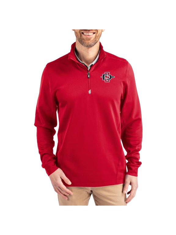 Men's-Cutter & Buck Red San Diego State Aztecs DryTec Traverse Stretch Eco Tri-Blend Quarter-Zip Pullover