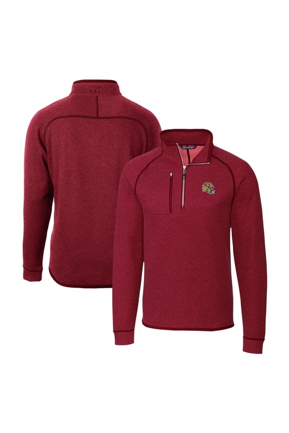 Men's Cutter & Buck Red San Francisco 49ers Helmet Mainsail Sweater-Knit Half-Zip Pullover Jacket