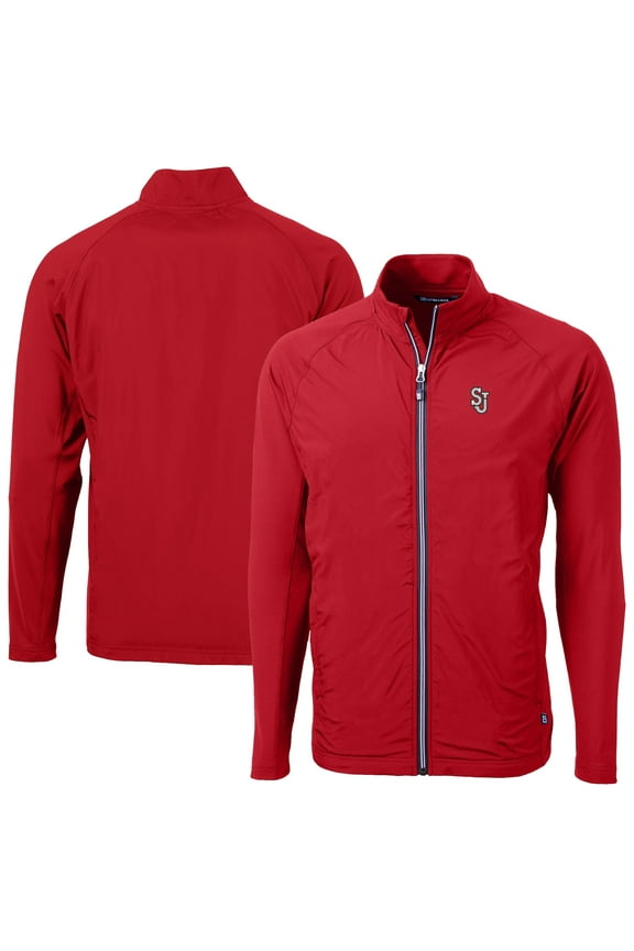 Men's Cutter & Buck Red St. John's Red Storm Adapt Eco Knit Hybrid Recycled Full-Zip Jacket