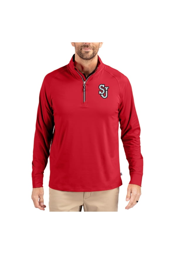 Men's Cutter & Buck Red St. John's Red Storm Adapt Eco Knit Stretch Recycled Quarter-Zip Pullover