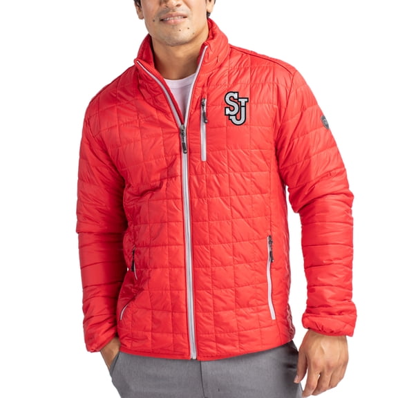Men's-Cutter & Buck Red St. John's Red Storm Rainier Eco Insulated PrimaLoft Full-Zip Puffer Jacket