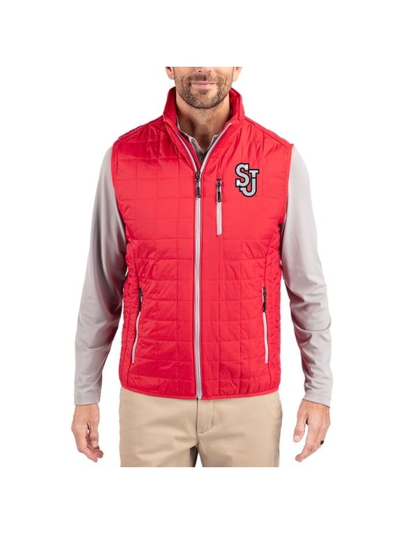 Men's-Cutter & Buck Red St. John's Red Storm Rainier Eco Insulated PrimaLoft Full-Zip Puffer Vest