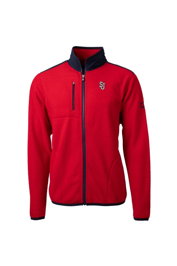 Men's Cutter & Buck Red St. John's Red Storm Team Logo Cascade Eco Sherpa Fleece Full-Zip Jacket