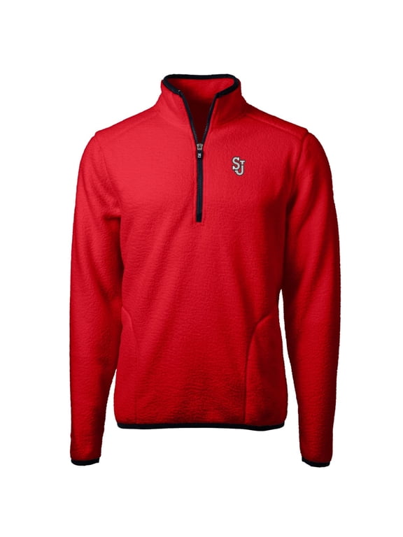 Men's Cutter & Buck Red St. John's Red Storm Team Logo Cascade Eco Sherpa Fleece Quarter-Zip Pullover Jacket