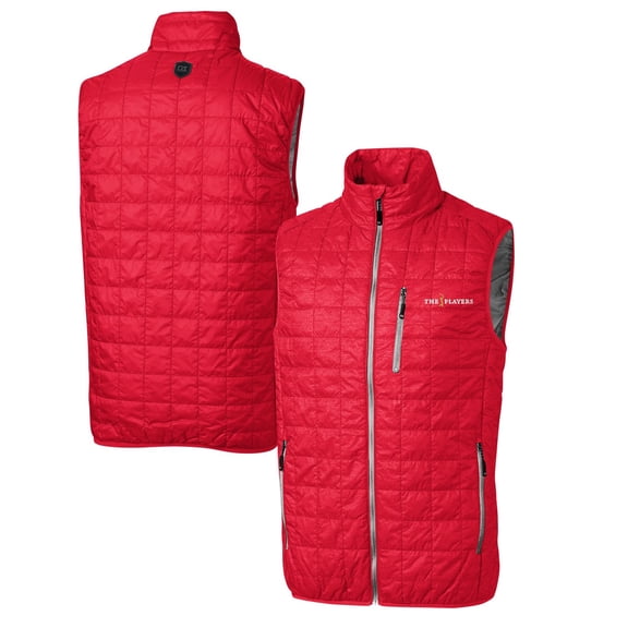 Men's Cutter & Buck Red THE PLAYERS Rainier PrimaLoft Eco Insulated Full-Zip Puffer Vest