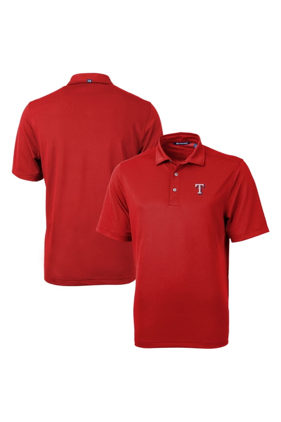 Men's Cutter & Buck Red Texas Rangers Virtue Eco Pique Recycled Polo