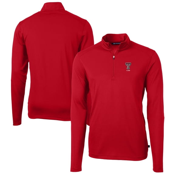 Men's Cutter & Buck Red Texas Tech Red Raiders Alumni Logo Virtue Eco Pique Recycled Quarter-Zip Pullover Top