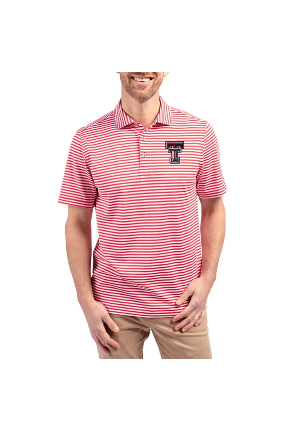 Men's Cutter & Buck Red Texas Tech Red Raiders Virtue Eco Pique Stripe Recycled DryTec Polo