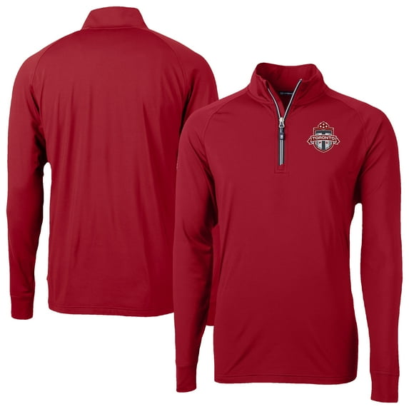 Men's-Cutter & Buck Red Toronto FC Adapt Eco Knit Stretch Recycled Raglan Quarter-Zip Pullover Top