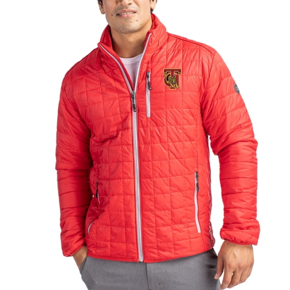 Men's-Cutter & Buck Red Tuskegee Golden Tigers Rainier Eco Insulated PrimaLoft Full-Zip Puffer Jacket