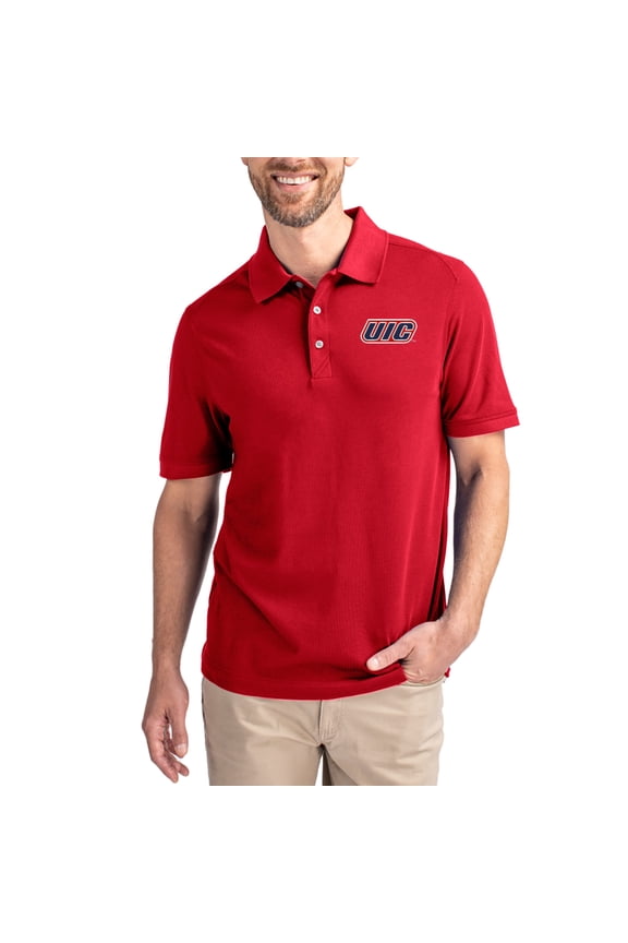 Men's Cutter & Buck Red UIC Flames Advantage Eco Pique Tri-Blend Polo