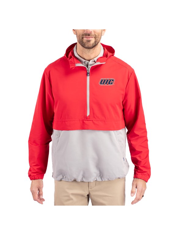 Men's Cutter & Buck Red UIC Flames Charter Eco Recycled Half-Zip Anorak Jacket