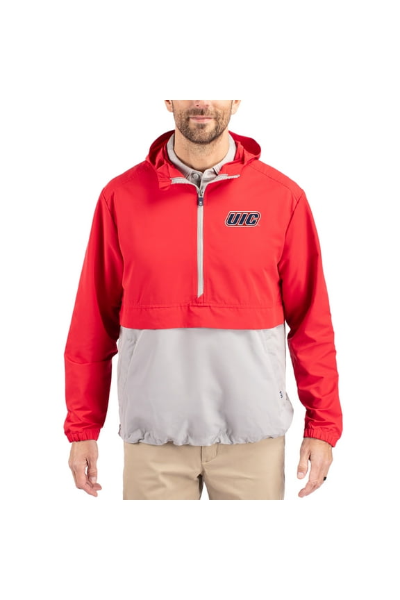 Men's Cutter & Buck Red UIC Flames Charter Eco Recycled Half-Zip Anorak Jacket