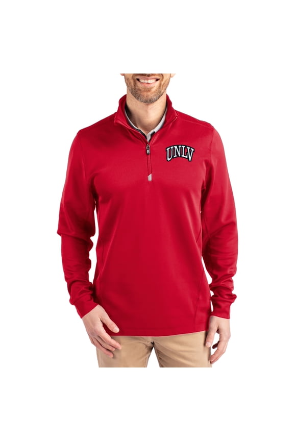 Men's-Cutter & Buck Red UNLV Rebels DryTec Traverse Stretch Eco Tri-Blend Quarter-Zip Pullover