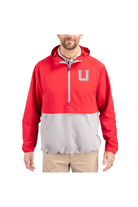 Men's Cutter & Buck Red Utah Utes Charter Eco Recycled Half-Zip Anorak Jacket