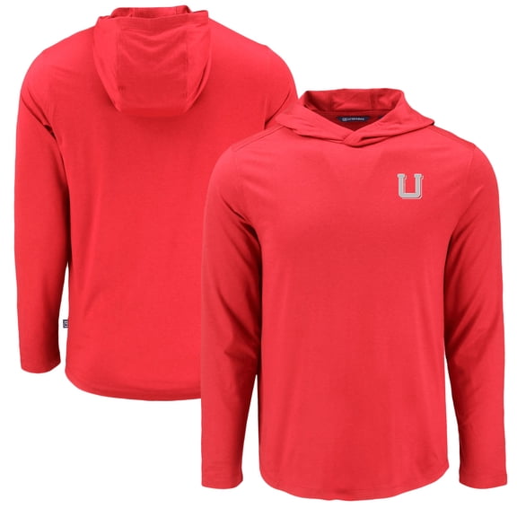 Men's Cutter & Buck Red Utah Utes Coastline Epic Comfort Eco Recycled Long Sleeve Hoodie T-Shirt