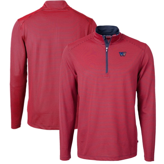Men's Cutter & Buck Red Washington Commanders Big & Tall Americana Virtue Eco Pique Micro Stripe Tri-Blend Quarter-Zip