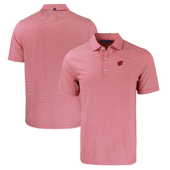 Men's Cutter & Buck Red/White Wisconsin Badgers Forge Eco Double Stripe Stretch Recycled Polo